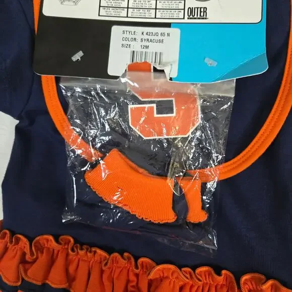 Syracuse Orange Baby 3 piece Outfit Set 12 month One piece, booties, bib 0705 - Picture 5 of 9